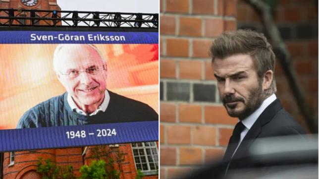 David Beckham and Nancy Dell'Olio mourn together as celebrities gather for Sven-Goran Eriksson's funeral