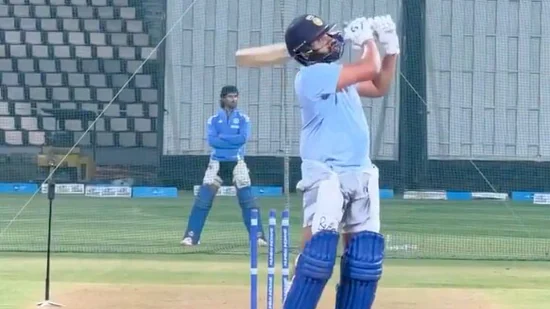 Rohit Sharma showcases trademark pull shot as he bats under floodlights in practice session before England ODIs